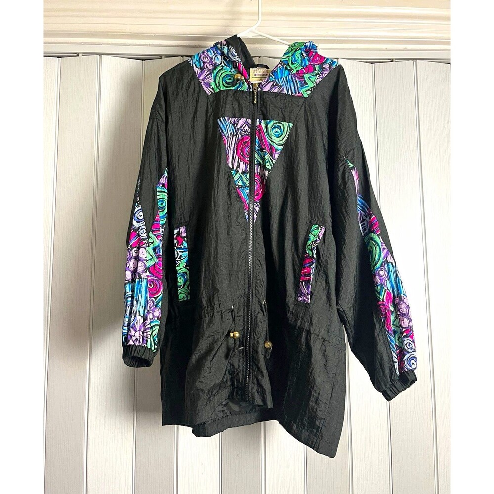 Vintage Women’s M Geometric Print Windbreaker Jacket 80s 90s Abstract Pattern